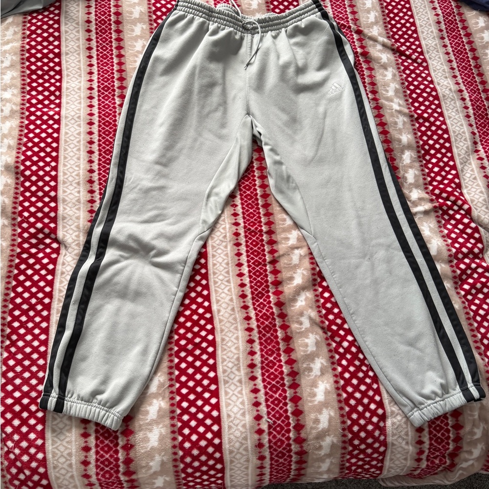 adidas ADULT Light Gray Joggers with Black Stripes